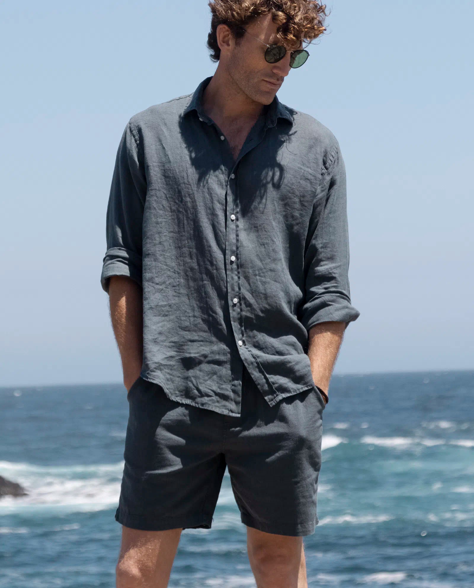 Lino Pantalones Cortos De Verano Hombre Pantalones Cortos Para