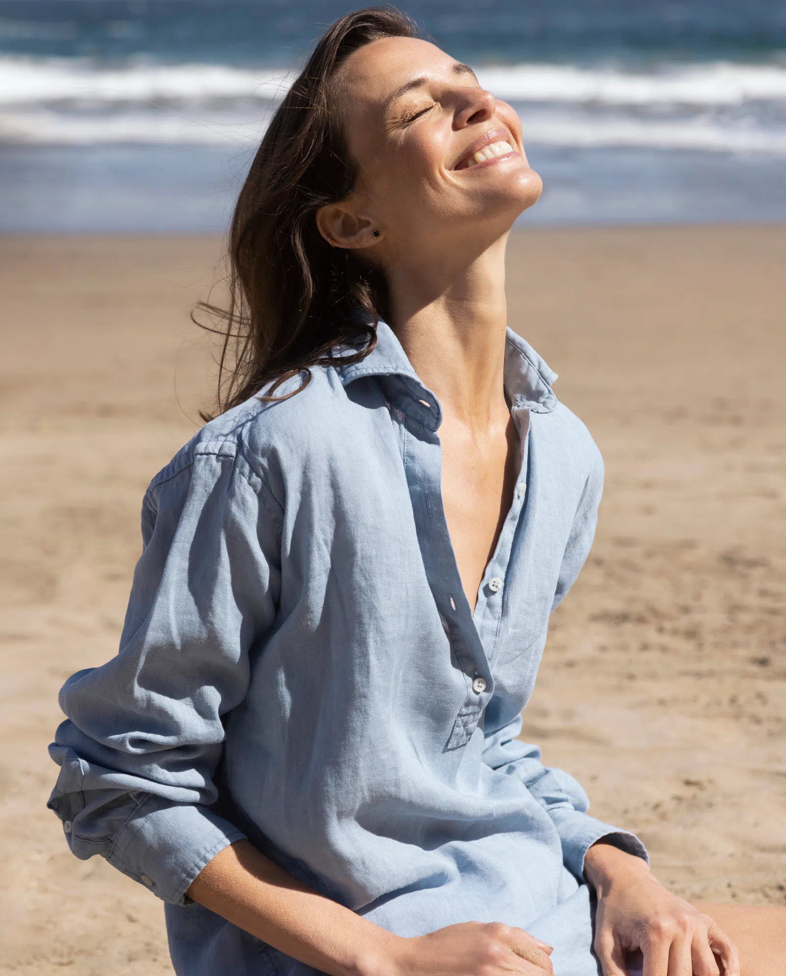 Camisa lino medio boton mujer - Main Image
