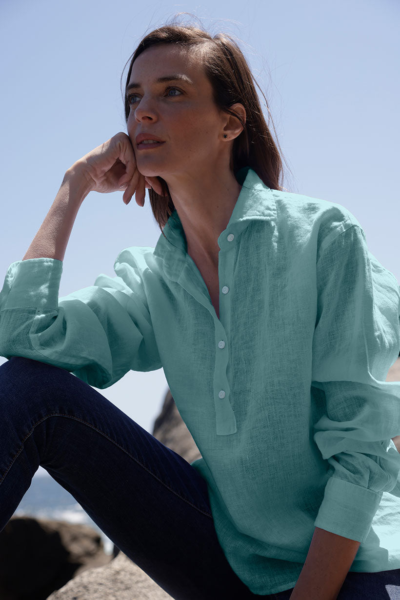 Camisa lino medio boton mujer