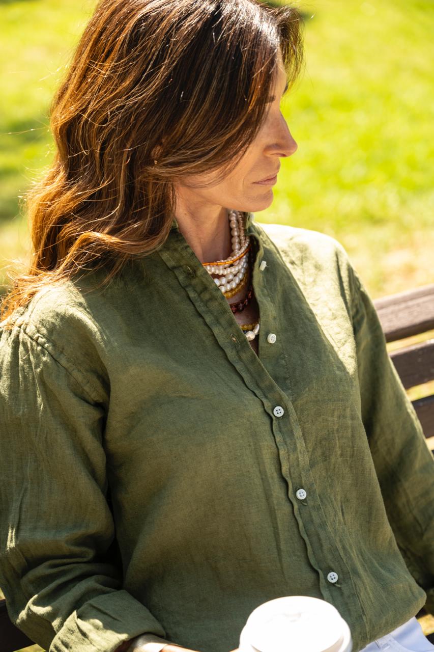 Camisa Lino Cuello Mao Mujer