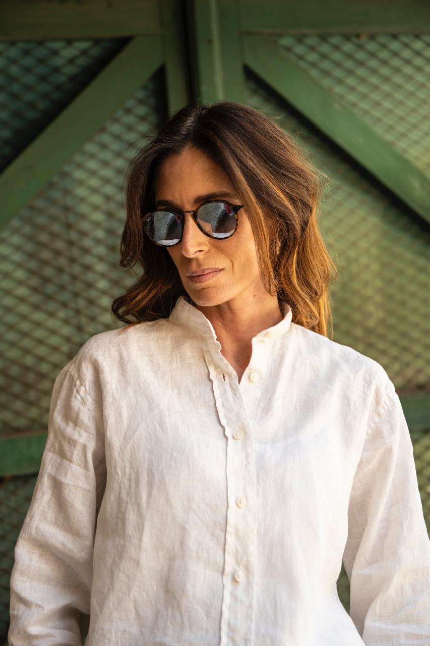 Camisa Lino Cuello Mao Mujer