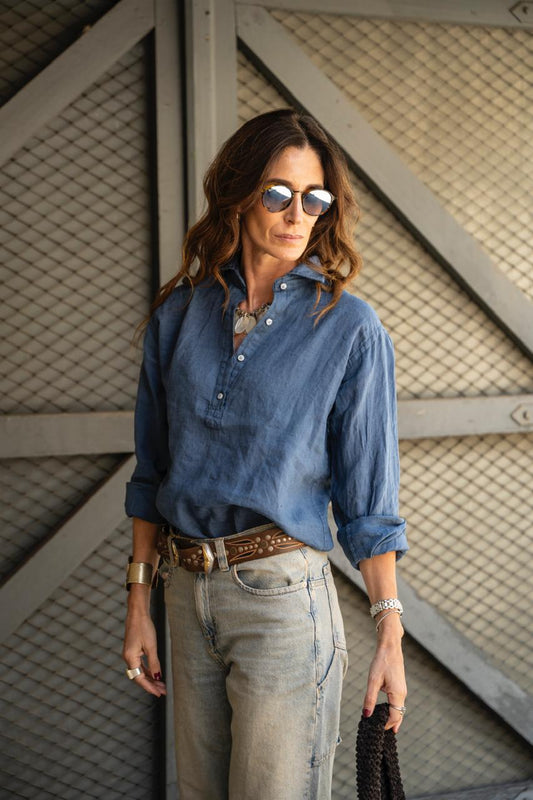 Camisa lino medio boton mujer