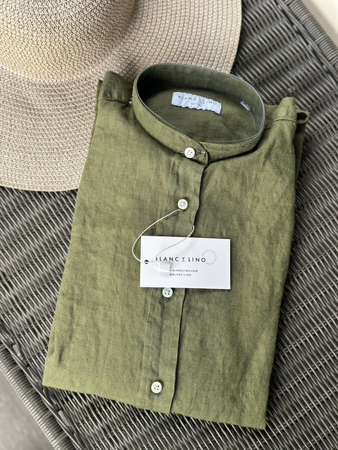 Camisa Lino Cuello Mao Mujer