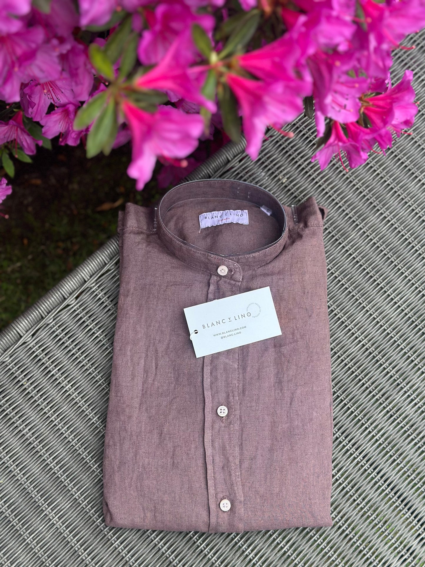 Camisa Lino Cuello Mao Mujer