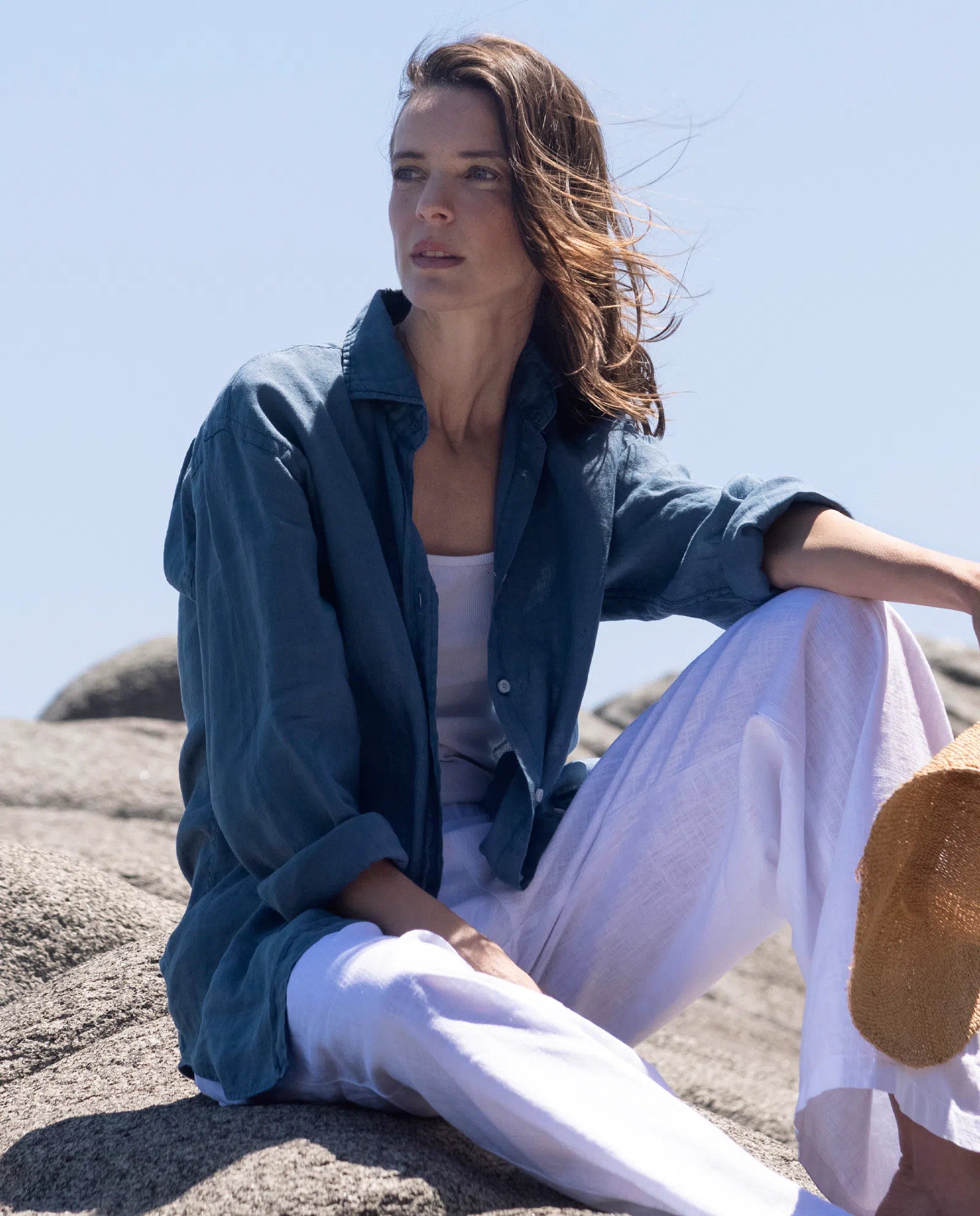 Camisa lino mujer Azul L - Main Image